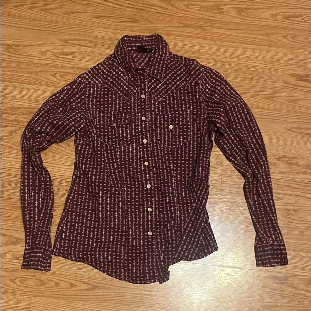 Cruel Girl Burgundy Patterned Button-Down Shirt